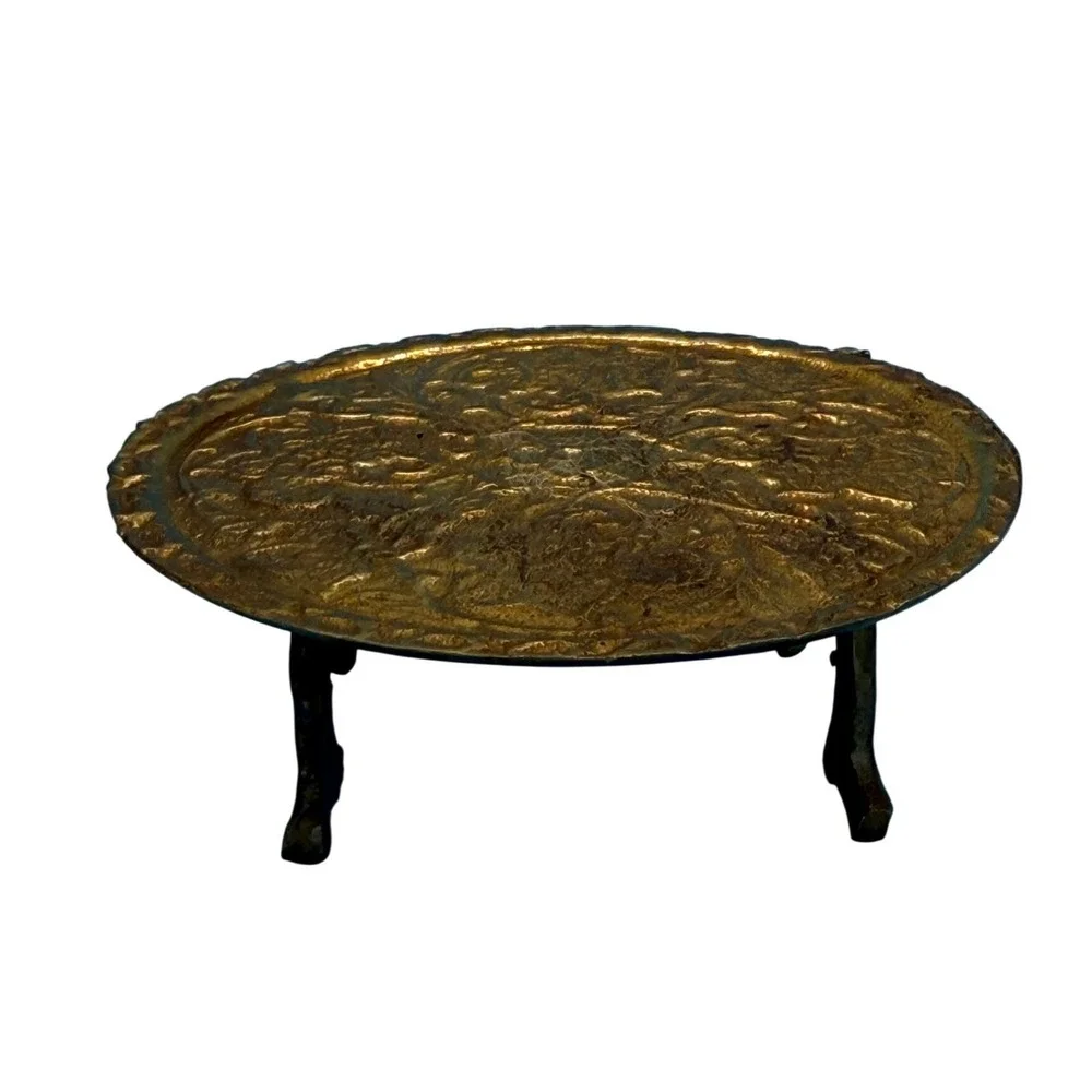 VTG Miniature Etched Floral‎ Brass Dollhouse Pedestal Table Alter Stand India